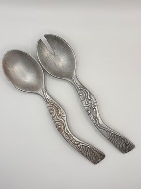 Vintage Don Drumm Cast Aluminum Salad Servers Set Brutalist MCM Studio Art Fork